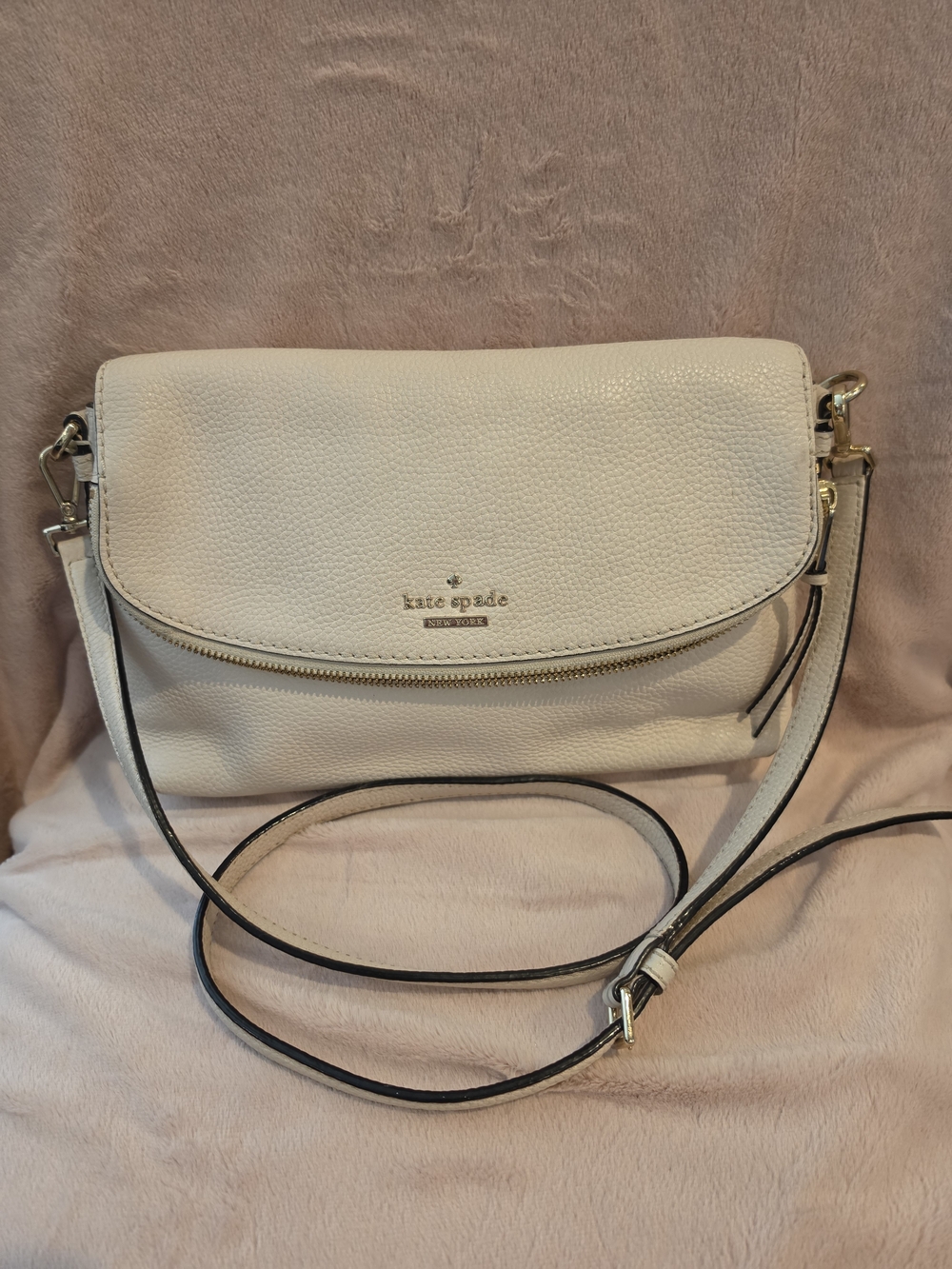 kate spade Jackson Street Harl Leather Crossbody in Off-White with Gold Hardware